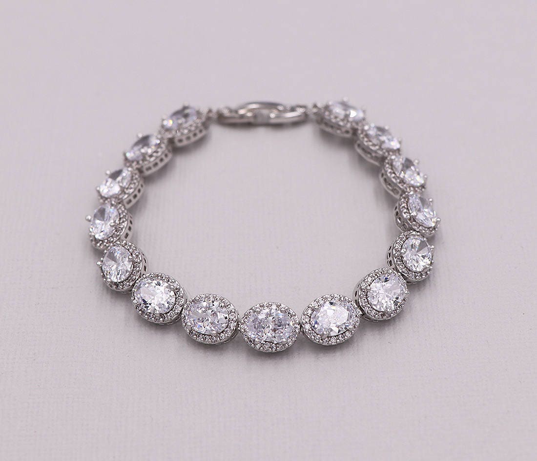 FINAL SALE* Bridal bracelet, oval wedding bracelet, cz bracelet, cubi…