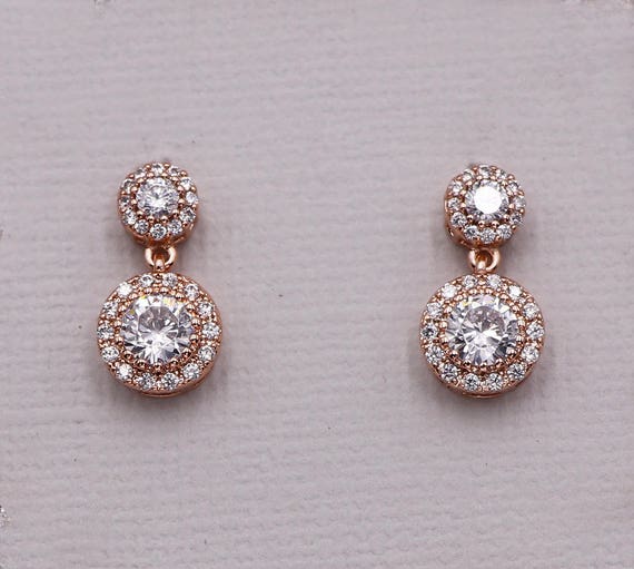 Rose Gold Wedding Earrings Cubic Zirconia Earrings Crystal - Etsy