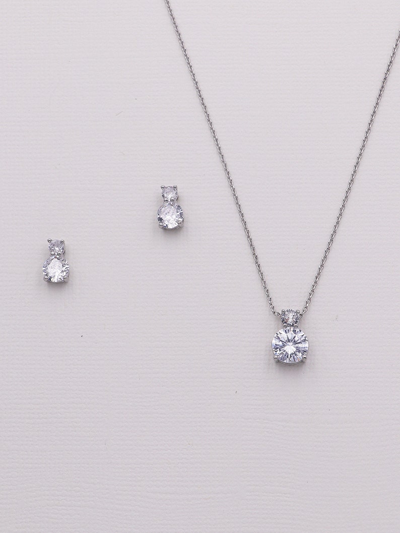 Silver Flower Girl Jewelry Set Crystal, Girls Flower Girl Jewelry Gift, Flower Girl Set, Petite Round Flower Girl Jewelry Set image 5