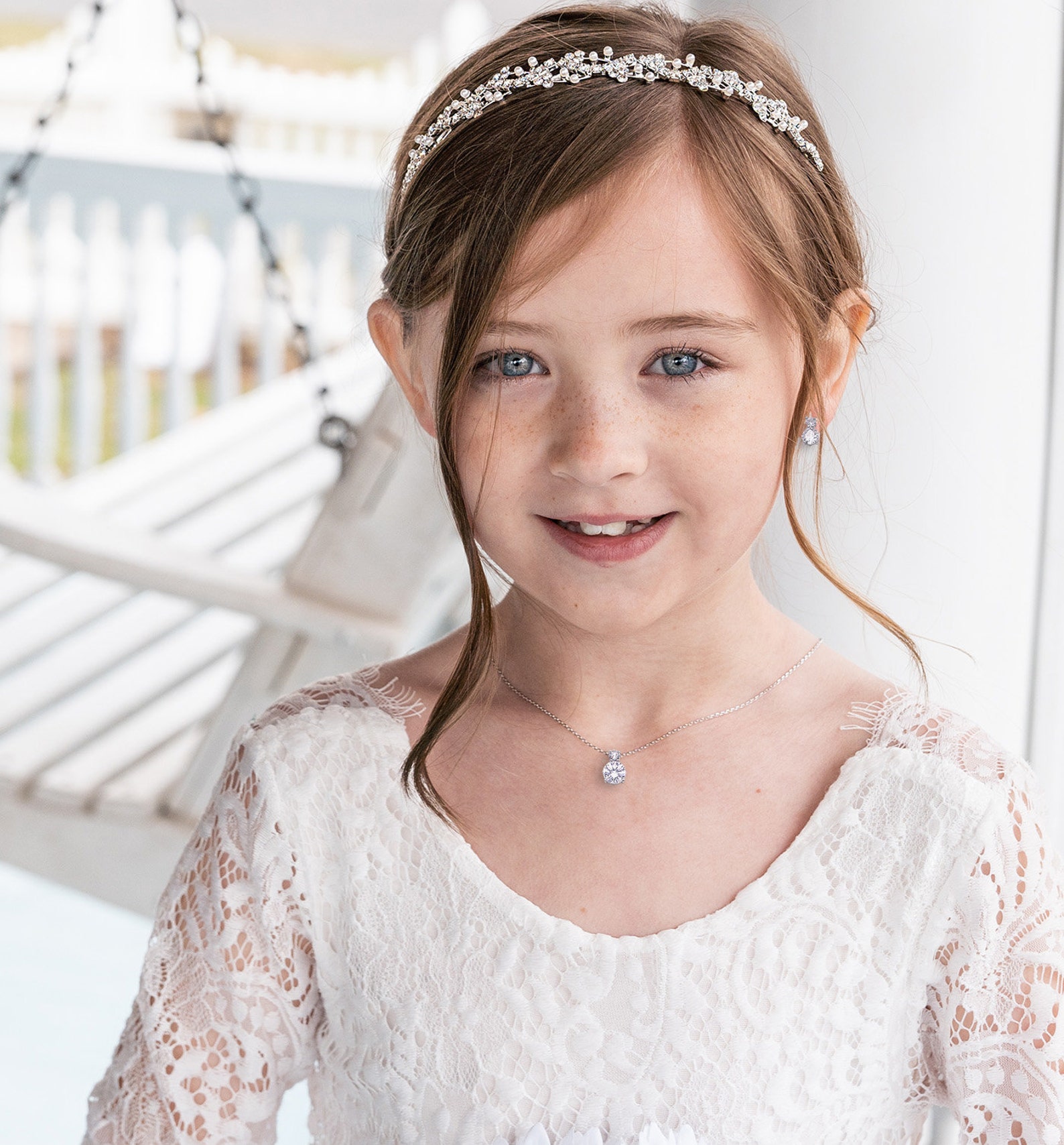 Silver Flower Girl Jewelry Set Crystal Girls Flower Girl Etsy