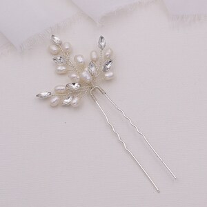 Crystal freshwater pearl wedding hair pin Gold, bridal hair accessories, Sold Individually, Aryana Pearl Gold Hairpin image 8