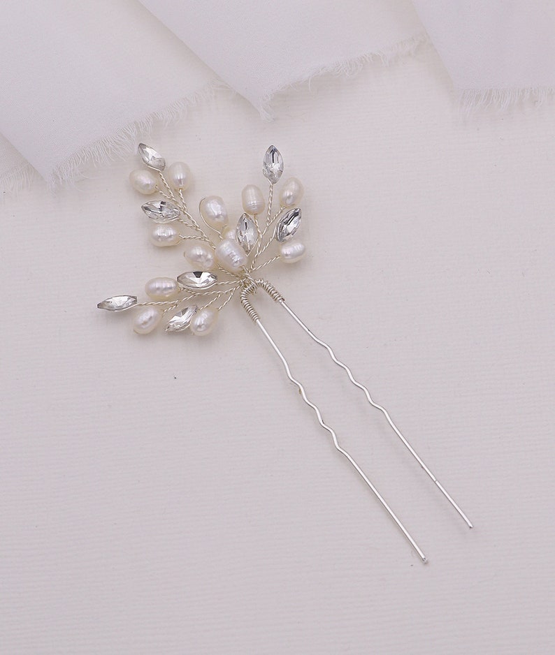 Crystal freshwater pearl wedding hair pin Gold, bridal hair accessories, Sold Individually, Aryana Pearl Gold Hairpin image 8