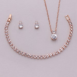 Wedding Jewelry - Pink Cubic Zirconia Heart Bridal Jewelry Set