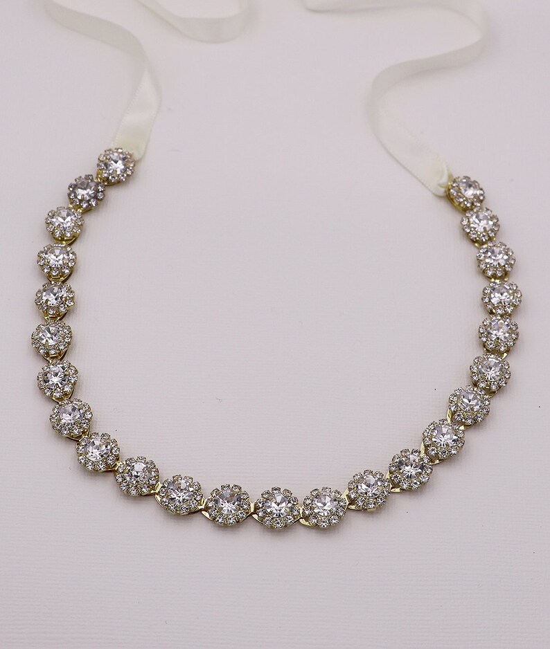 Bridal Headband Rose Gold Bridal Ribbon Headband crystal Etsy