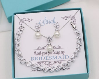 Pearl Bridesmaid Jewelry Set, Jewelry Set for Bridesmaids, Pearl Bridesmaid Jewelry Set, Eve Earrings and Necklace Set