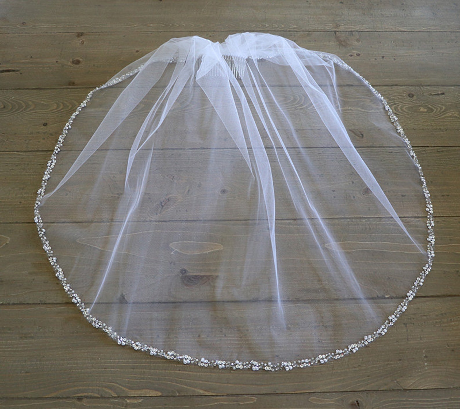 First Communion Veil Beaded Edge Veil One Tier Beaded Edge Etsy