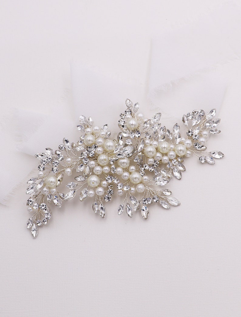 Bridal Hair Comb, Crystal Bridal Clip, Bridal Comb Crystal, Wedding Crystal Hair Comb, Hair Comb, Wedding Accessory, Aurora Pearl Clip image 4