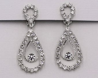 Clip on crystal earrings, clip on rhinestone earrings, clip on wedding earrings, bridal jewelry, Virginia Clip on Earrings