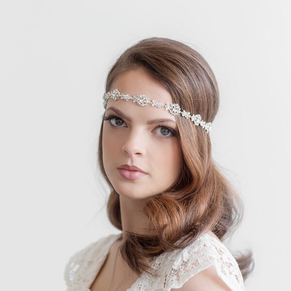 Bridal Halo Headband, Crystal Halo Forehead Hair Vine, Wedding Headpiece,  Kasey Halo Forehead Headpiece 1-DISC