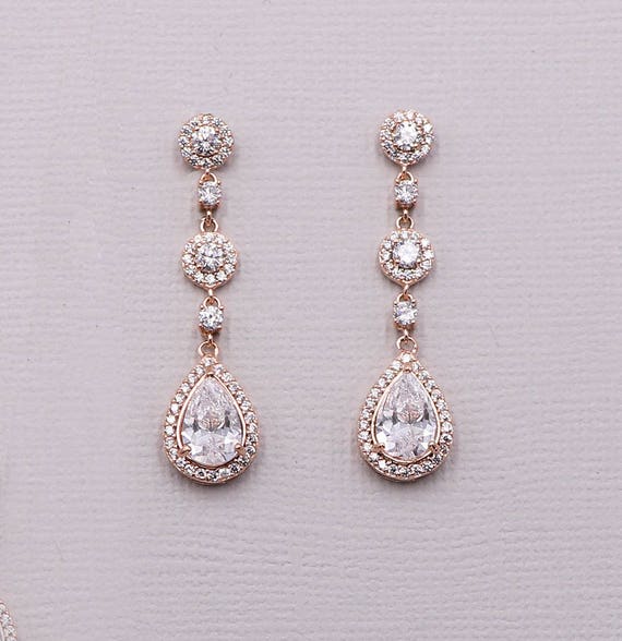 Bridal Earrings Rose Gold Bridal Earrings Rose Gold Round | Etsy