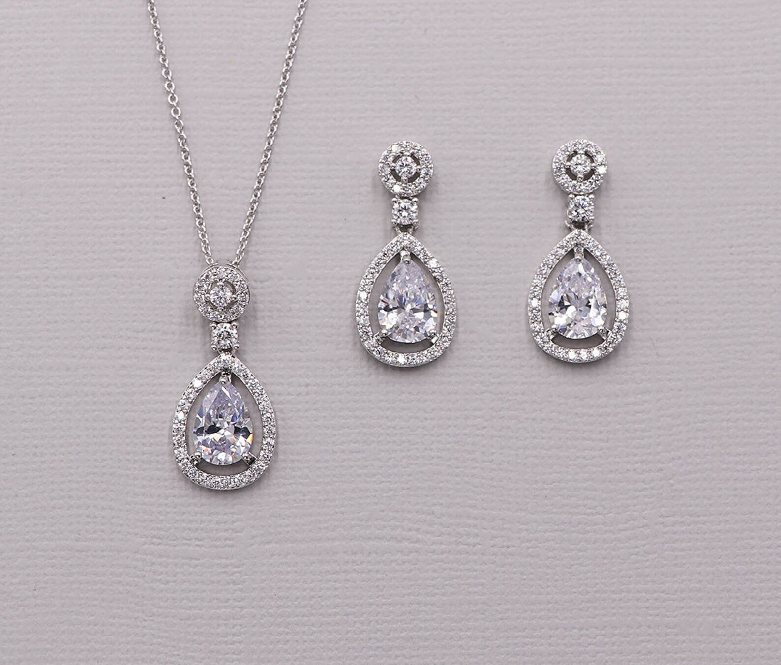 Jewelry Set for Brides Rose Gold Teardrop Wedding Necklace Etsy