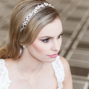 Crystal Bridal Hair Vine, Pearl Ribbon Headband, Wedding Headpiece ...