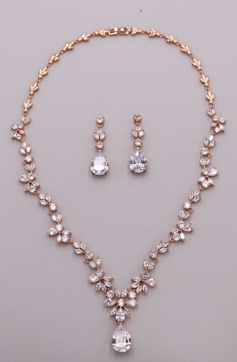 Rose Gold Jewelry Set CZ Wedding Necklace Set bridal Etsy
