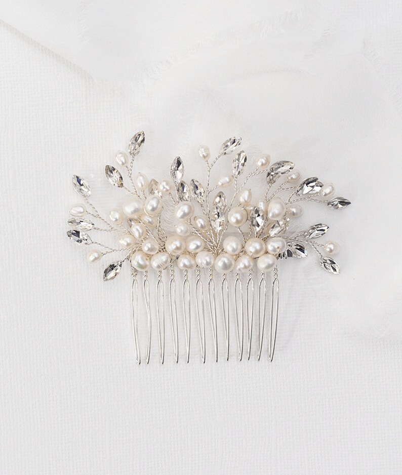 Freshwater Pearl Bridal Comb, flower wedding hair comb, floral crystal rhinestone hair comb hair comb wedding, Isabelle Pearl Comb 1-DISC image 3