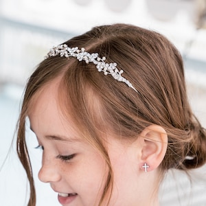 Flower Girl Headband Headpiece, Flower Girl Tiara, Flower Girl headpiece, first communion tiara, Sophia Pearl Flower Girl Tiara image 5