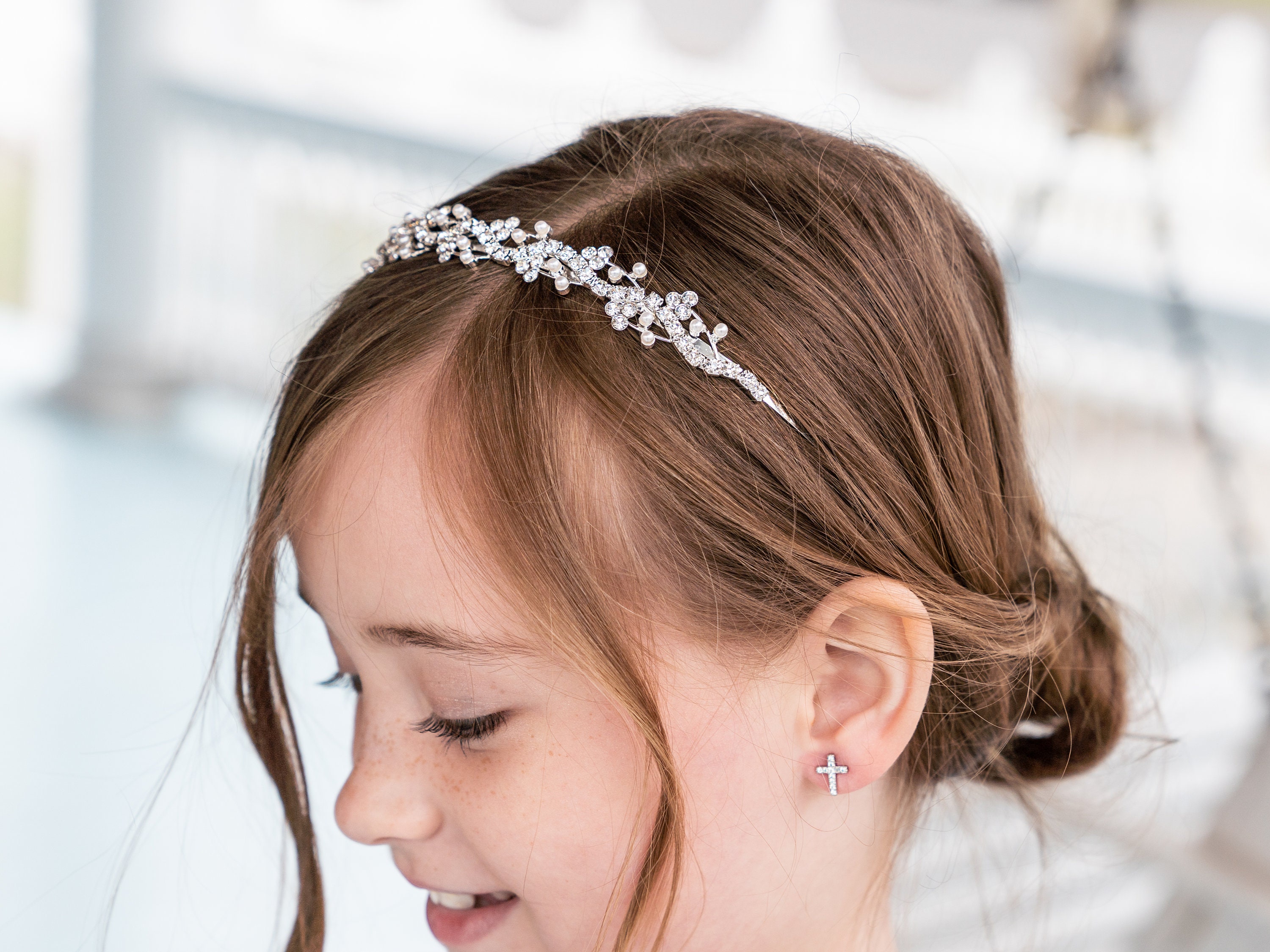 Cherry Crown Blossom Flower Girl Headband, Flower Girl Hair Accessories, First Communion Headband, Baptism Headband Birthday - .br Cherry Crown Blossom Flower Girl Headband, Flower Girl Hair Accessories, First Communion Headband, Baptism Headband Birthday - .br