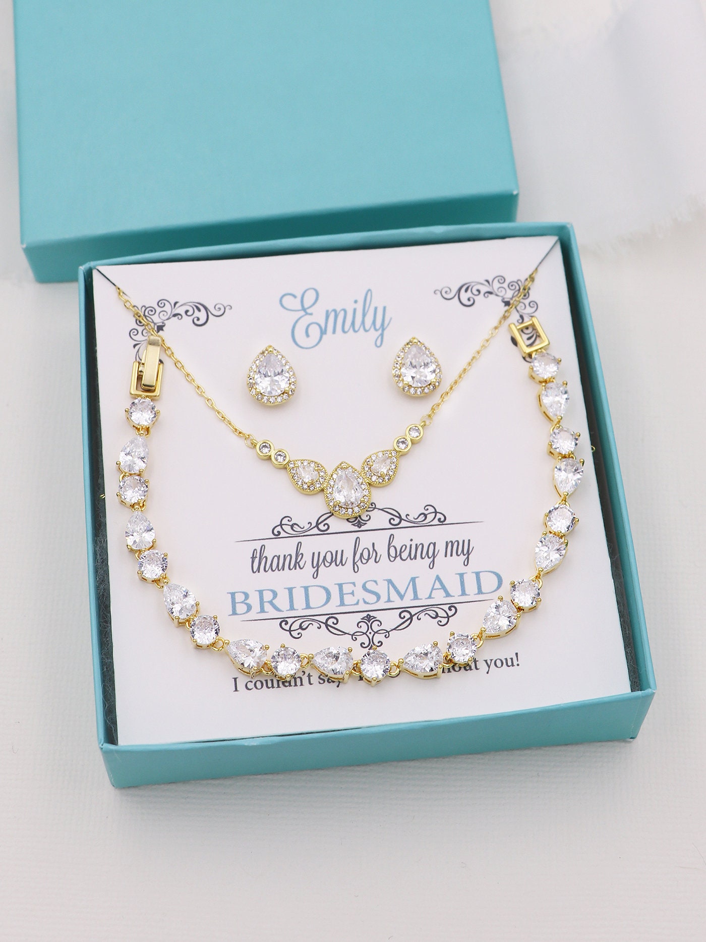 Gold Pear Bridesmaid Set Wedding Necklace Set Bridesmaid Jewelry