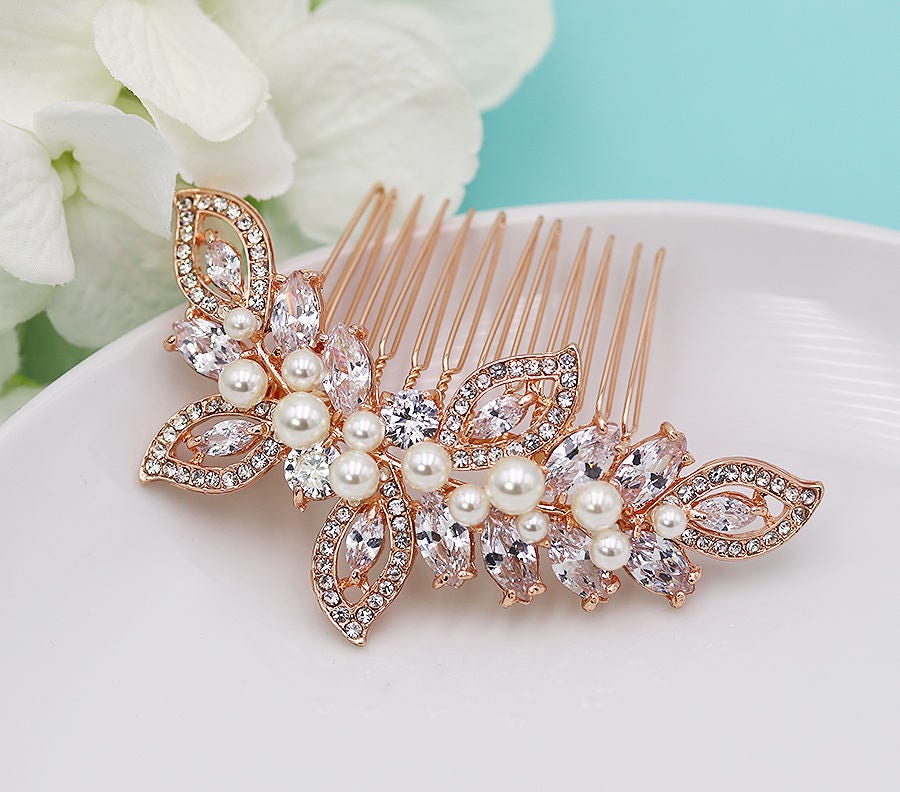 Bridal Comb Rose Gold, Rhinestone Comb, Bridal Comb Crystal, Wedding …