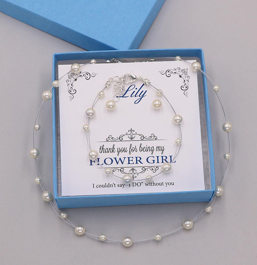 Pearl Flower girl jewelry set, first communion jewelry, Pearl