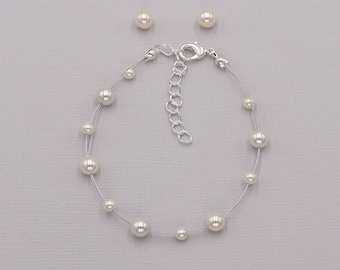 Pearl Flower girl jewelry set, first communion jewelry, childrens pearl jewelry, Mackenzie Bracelet and Earrings Flower Girl Set