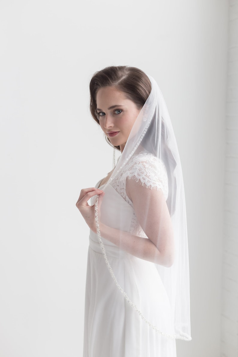 Beaded Wedding Veil, Beaded Edge Wedding Veil, Beaded Ivory Bridal Veil, Beaded Bridal Veil, Ivory Wedding Veil, Beaded Wedding Veil image 3