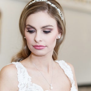 Crystal Bridal Hair Vine, Pearl Ribbon Headband, Wedding Headpiece ...