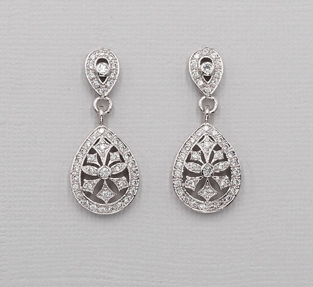 Art Deco Earrings, Gold Cubic Zirconia Jewelry Set, art deco wedding