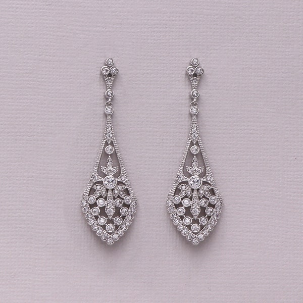 Art Deco Earrings, cubic zirconia earrings, vintage wedding earrings, bridal jewelry, wedding earrings, Anabella Earrings
