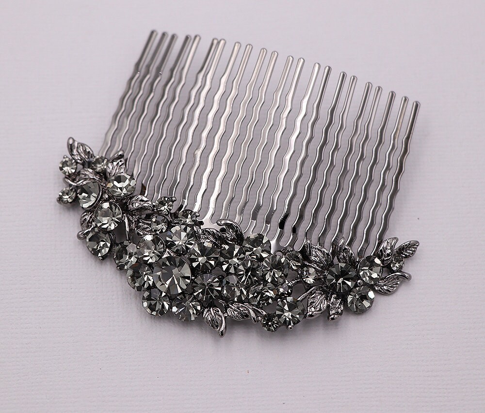 Grey Crystal Comb Wedding Hair Comb Floral Crystal Rhinestone