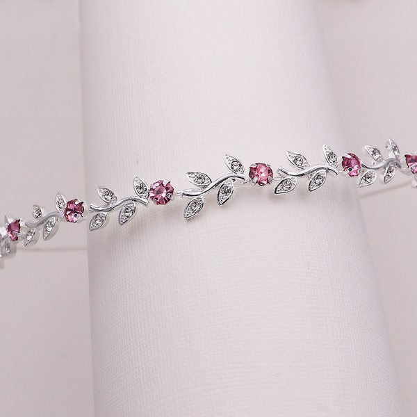 Bridal Headband Pink, Crystal rhinestone wedding headband, vine headband, wedding headband headpiece, blue, red, Lauren Pink Headband