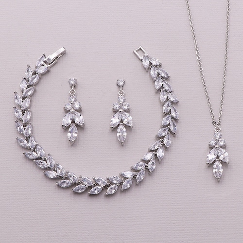 Arain Womens Jewelry Sets Cubic Zirconia Jewelry Set for Women with Necklace Pendant Bracelet Earring Ring Wedding Party Fashion Jewelry 