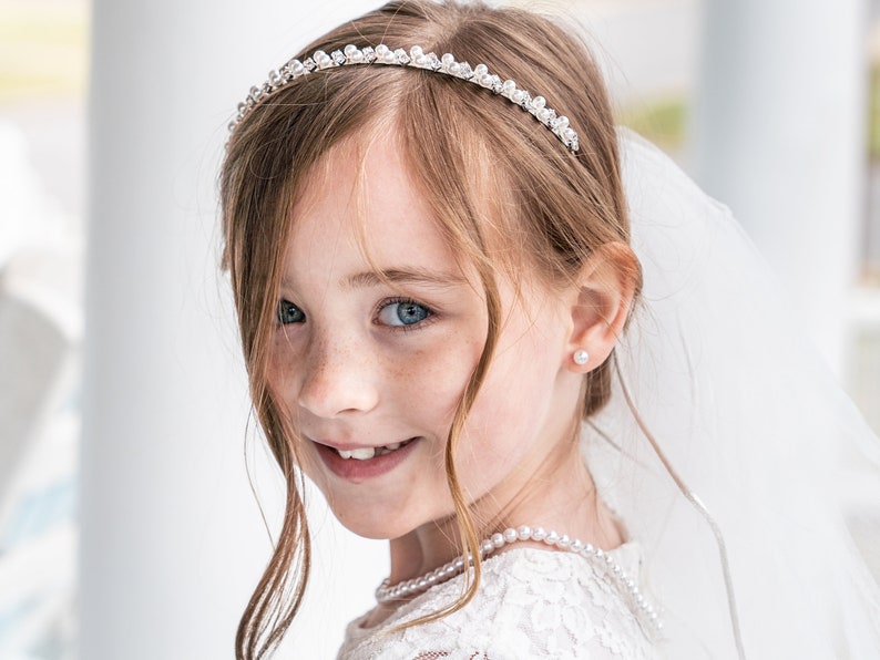 Pearl Flower Girl Headband, wedding headband, wedding headpiece, rhinestone tiara, Harley Pearl Flower Girl Headband image 4