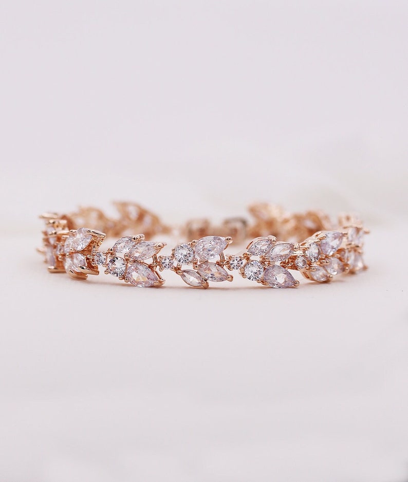 Wedding Bracelet Rose Gold, Bridal Bracelet, cz bracelet, cubic zirconia bracelet, rose gold bridal jewelry, Camilla Rose Gold Bracelet image 1
