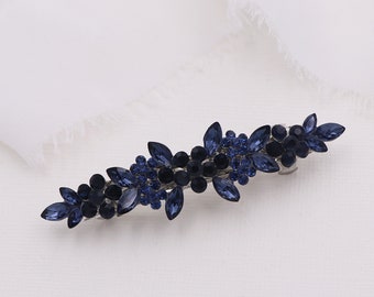 Sapphire Blue Crystal Rhinestone Barrette, Wedding Crystal Hair Clip, Hair Barette, Wedding Accessory, Brynlee Blue Barrette Clip