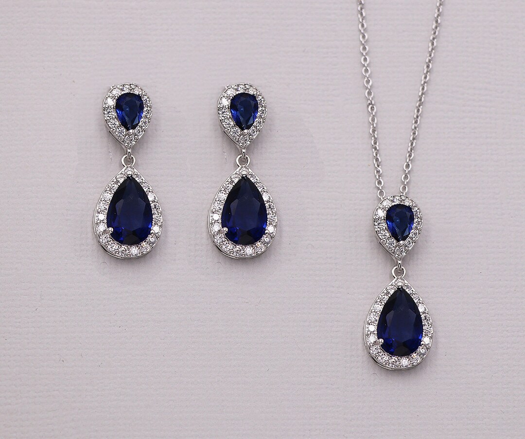 Blue Crystal Jewelry Set, Bridal Earrings Sapphire, Blue Jewelry Set
