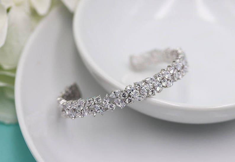 Bridal bracelet, Cuff Wedding Bracelet, Silver cz wedding bracelet, cz bracelet, cubic zirconia bracelet, Emersyn Cuff Bracelet image 1