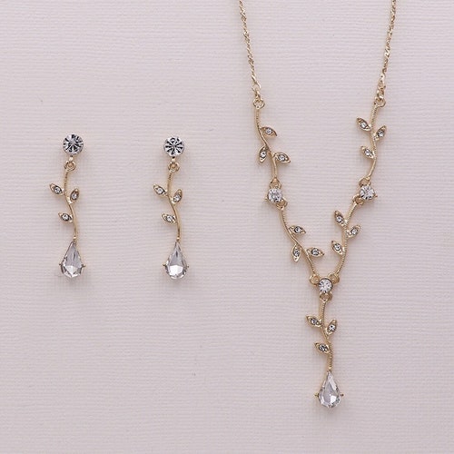Crystal Bridal Jewelry Set Gold Wedding Jewelry Set Crystal Etsy