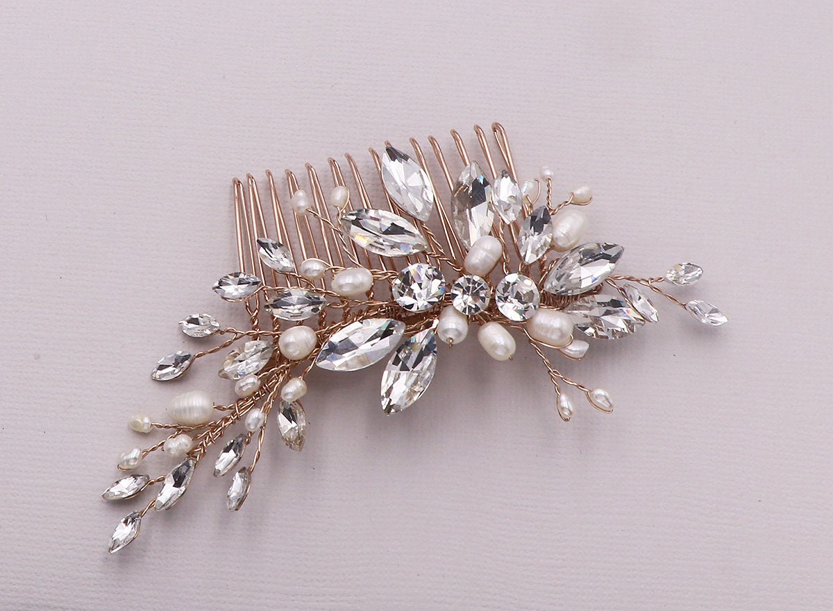 Rose Gold Crystal Comb, Wedding Hair Comb, Handmade Wedding Comb, Cry…