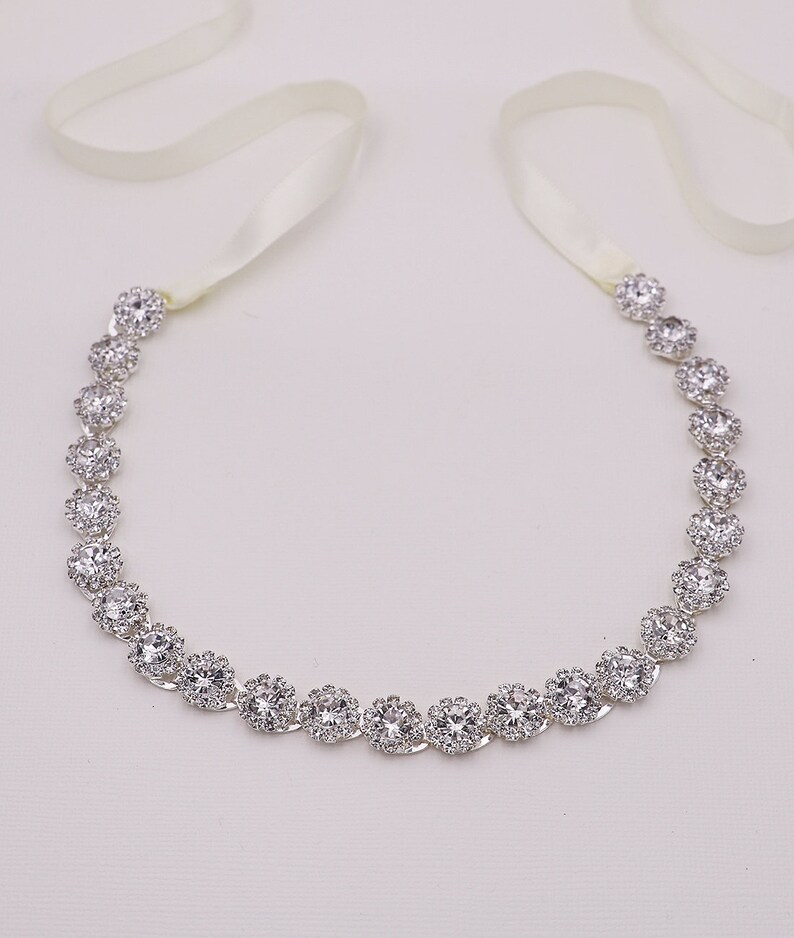 Bridal Headband Rose Gold Bridal Ribbon Headband crystal Etsy