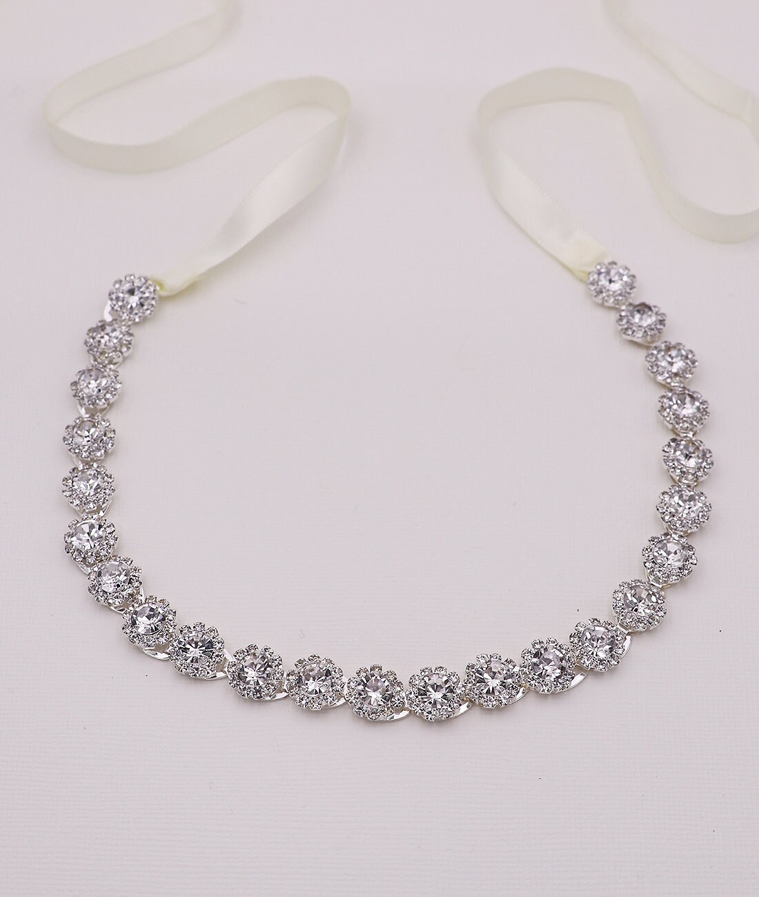 Bridal Headband Rose Gold Bridal Ribbon Headband Crystal Etsy