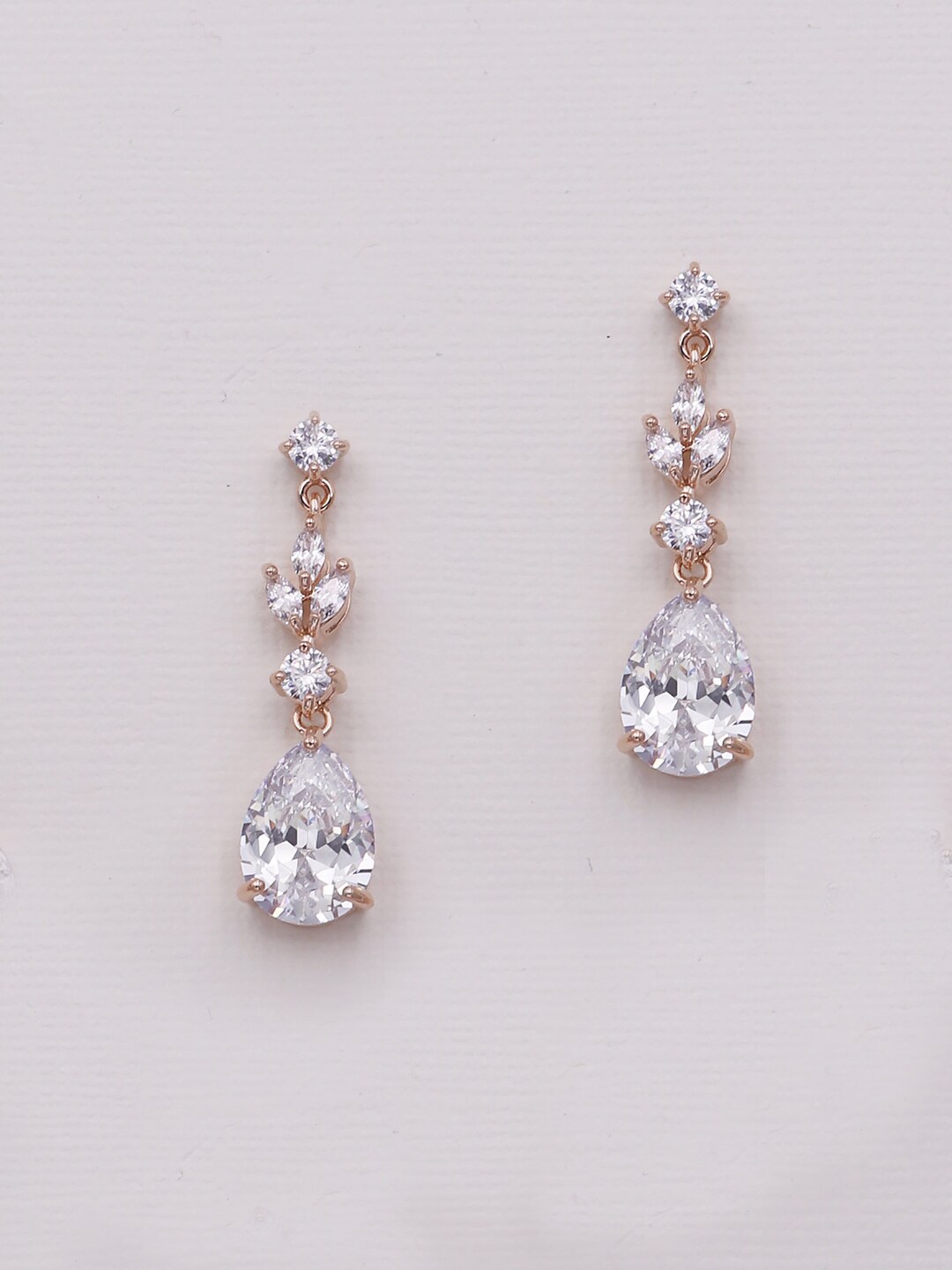 Crystal Wedding Earrings, Rose Gold Bridal Earrings, Cubic Zirconia ...