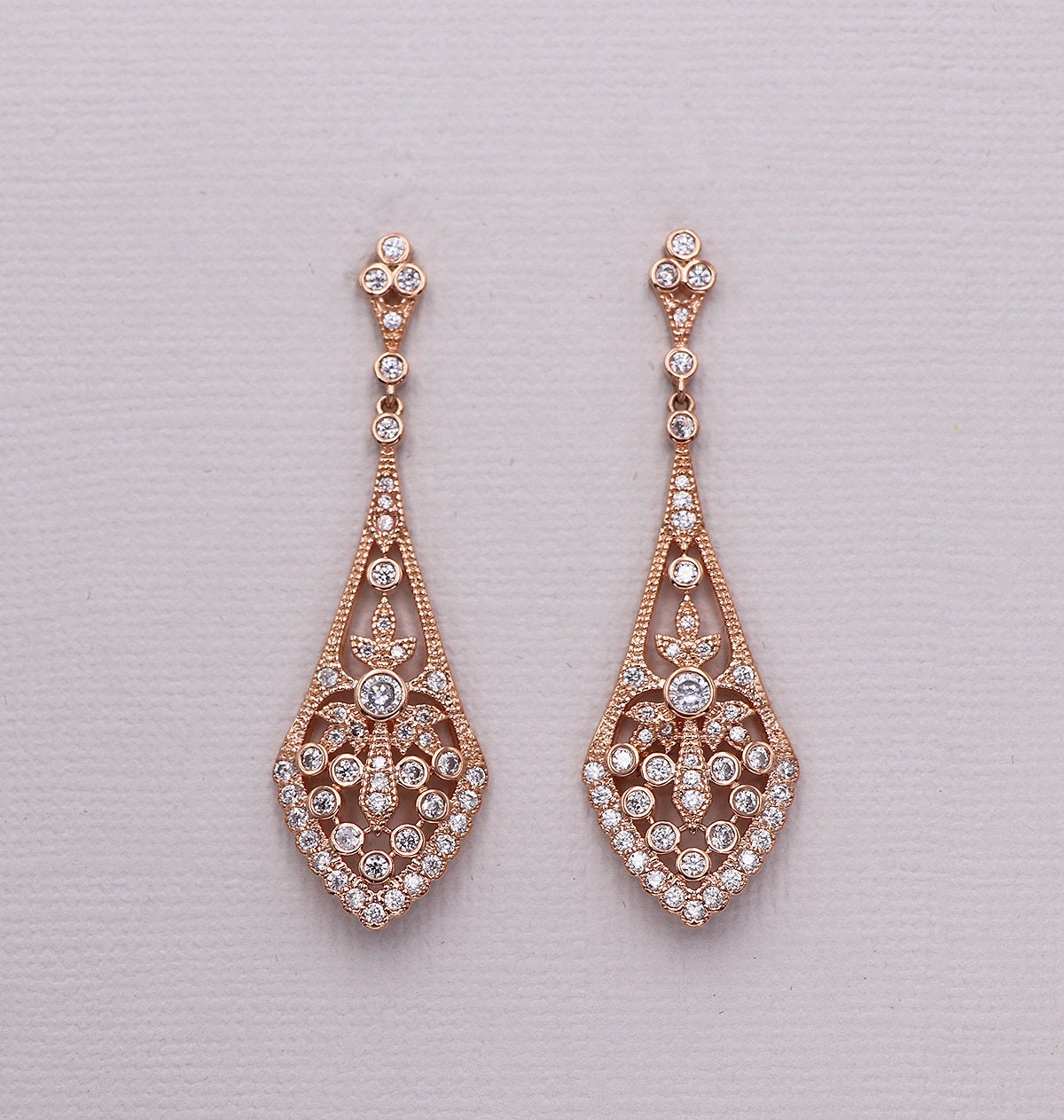 Long Bridal Earrings of Teardrop and Marquise CZ - Cassandra Lynne