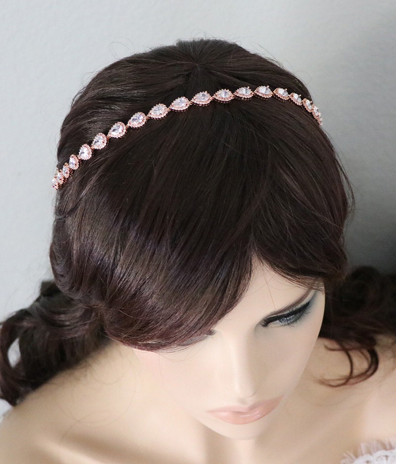 Rose Gold Wedding Headband Cubic Zirconia Wedding Headband