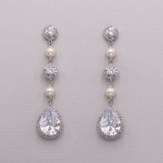 Pearl cz earrings cubic zirconia earrings wedding jewelry Etsy