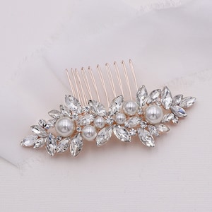 Bridal Rhinestone Pearl Comb Rose Gold, Bridal Comb Crystal, Wedding Crystal Hair Comb, Hair Comb, Giselle Rose Gold Pearl Comb DISC