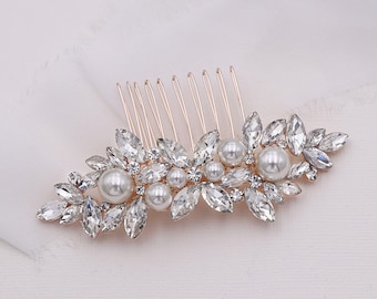 Bridal Rhinestone Pearl Comb Rose Gold, Bridal Comb Crystal, Wedding Crystal Hair Comb, Hair Comb, Giselle Rose Gold Pearl Comb DISC
