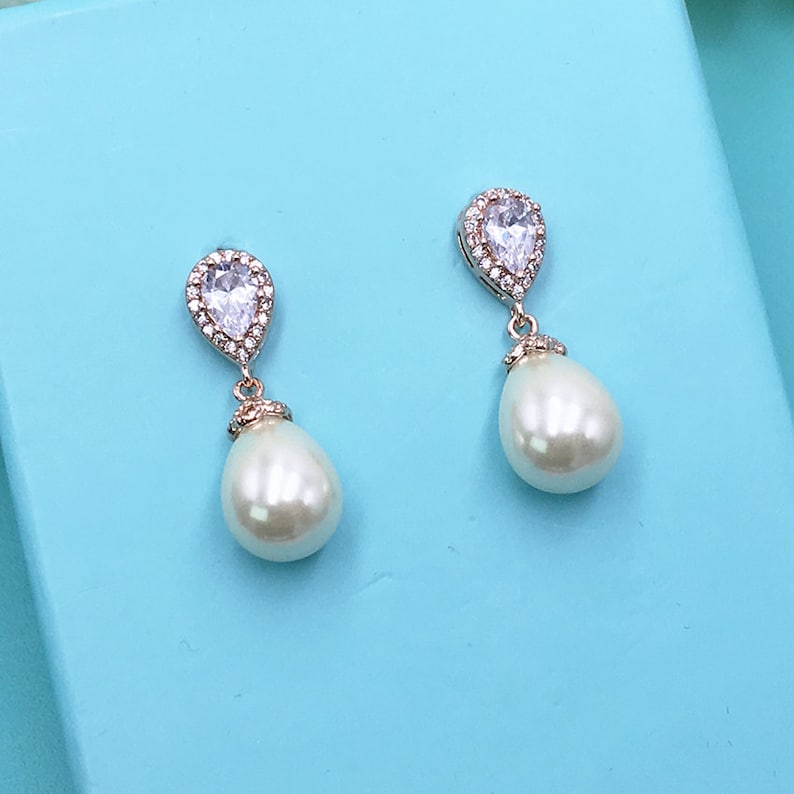 Pearl Earrings Rose Gold Wedding Earrings Rose Gold bridal