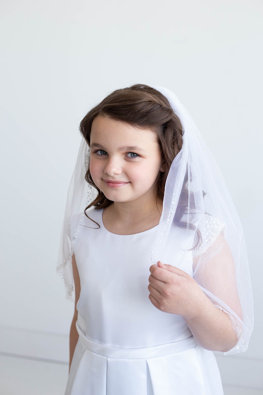 First Communion Veil, Beaded Edge Veil, One Tier Beaded Edge Veil, Children  Girl's First Communion Veil, Beaded Edge Communion Veil