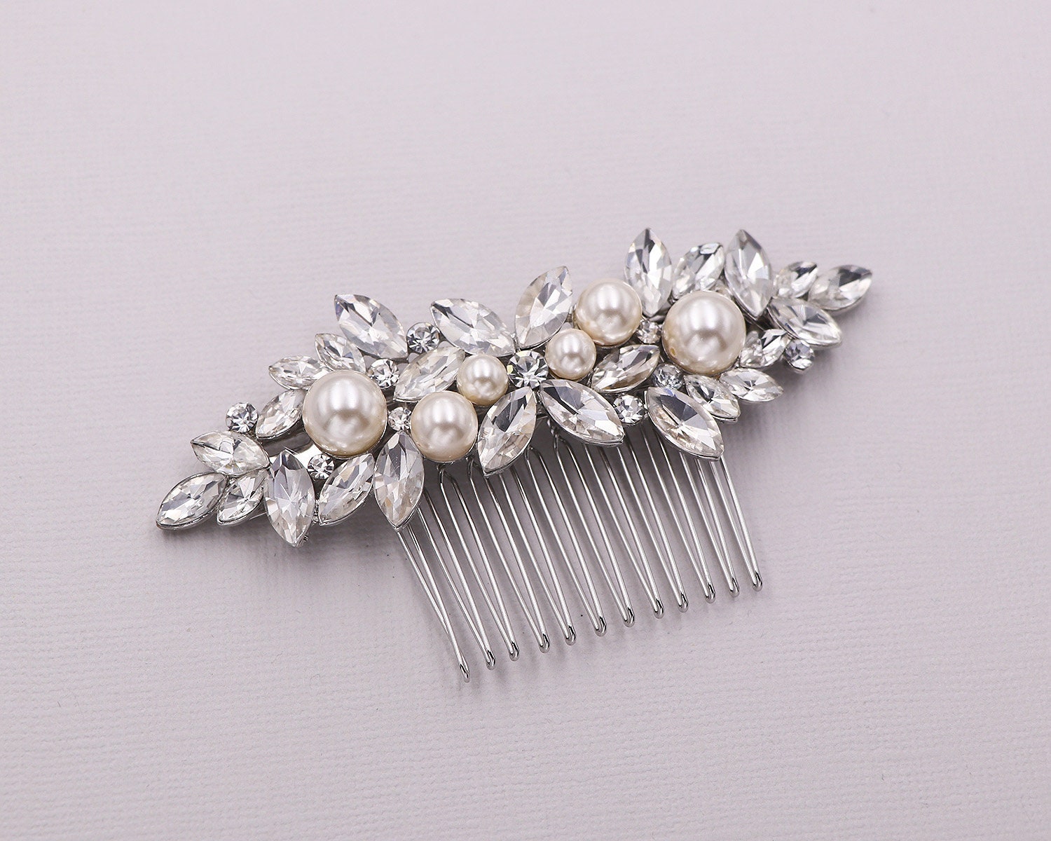 Bridal Rhinestone Pearl Comb, Bridal Comb Crystal, Wedding Crystal Ha…
