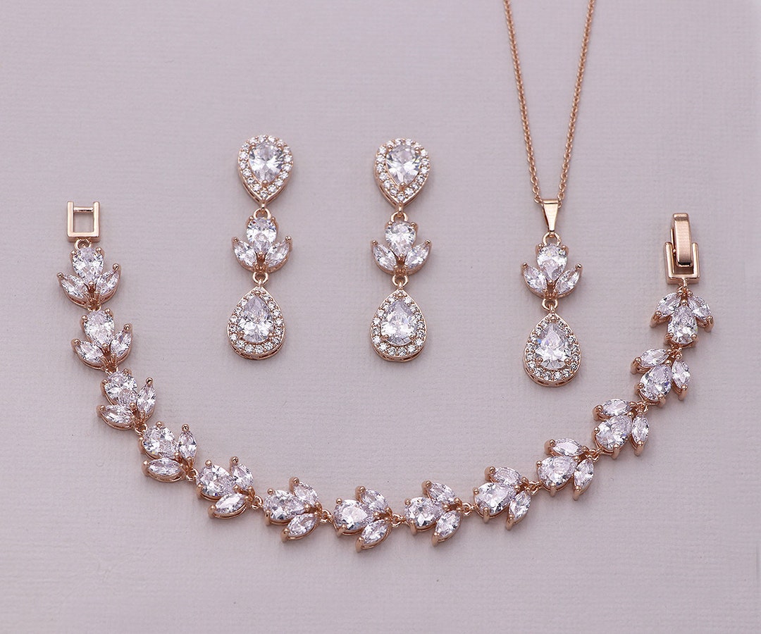 Bridal Jewelry Set Bridal Drop Earrings Cherie | Eden Luxe Bridal Rose Gold- Earrings Only